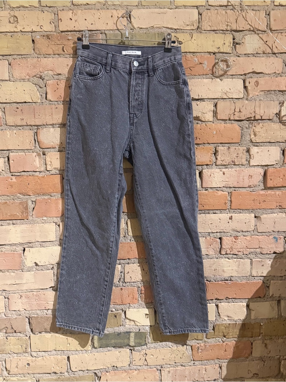 High rise straight gray denim jeans